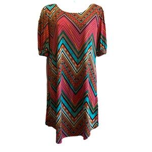 ON TREND! MAGENTA & TEAL CHEVRON dress S